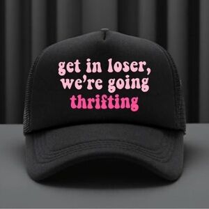 “Get in Loser, We’re Going Thrifting” Trucker Hat - Black and Pink SnapBack Cap